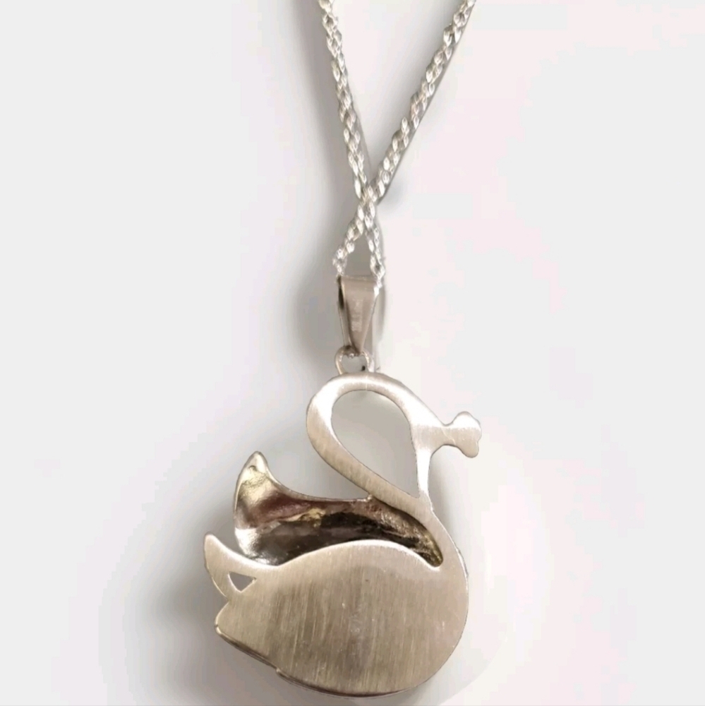 Abalone Shell Crystal Swan Queen Pendant Necklace in Polished Stainless Steel - Picture 4 of 6